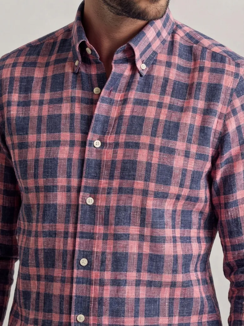 Chemise en lin à carreaux rouge